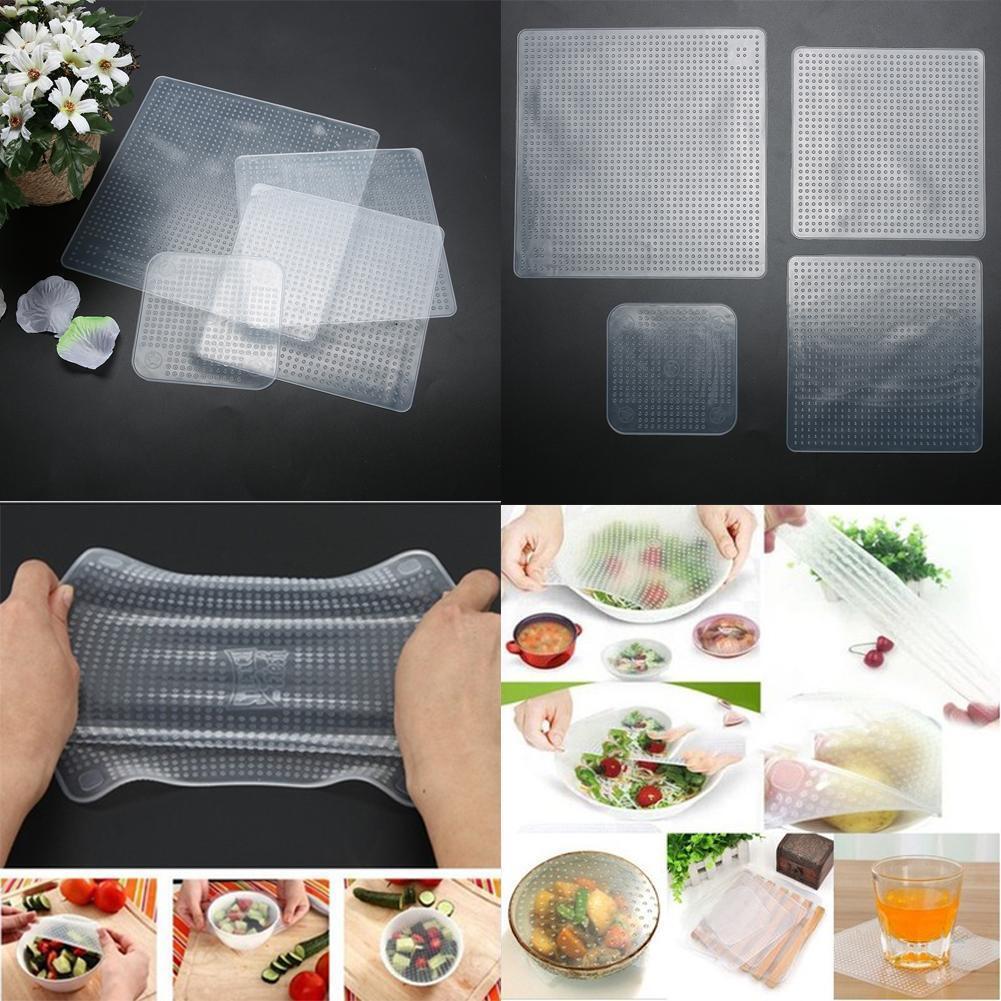4pcs Silicone Strong Absorbability Plastic Fresh Food Wraps Seal (White)