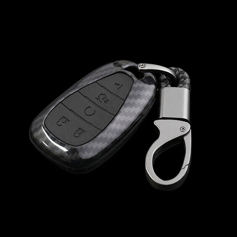 Carbon Fiber Style Key Fob Cover Keychain Fit For Chevrolet Camaro Trax Cruze