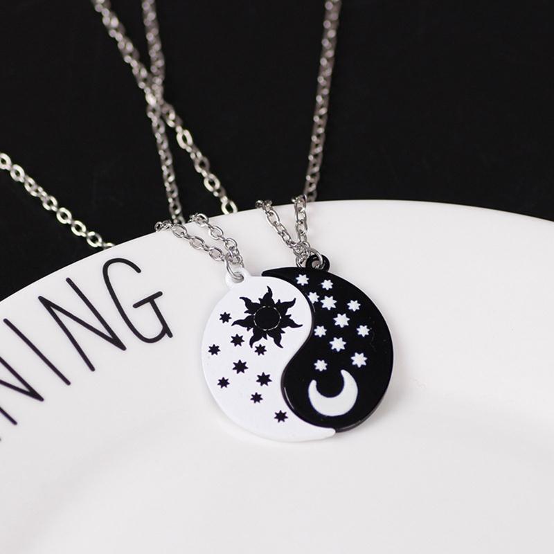Gossip Sun Moon Stars Necklace Enamel Chain Matching Yin Yang Couple Necklace