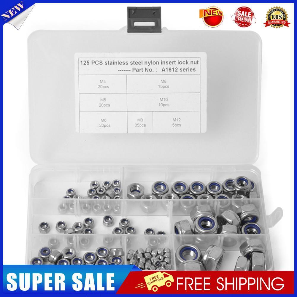125pcs 304 Stainless Steel Hexagon Lock Nuts Nylon Insert Self Locking Nuts