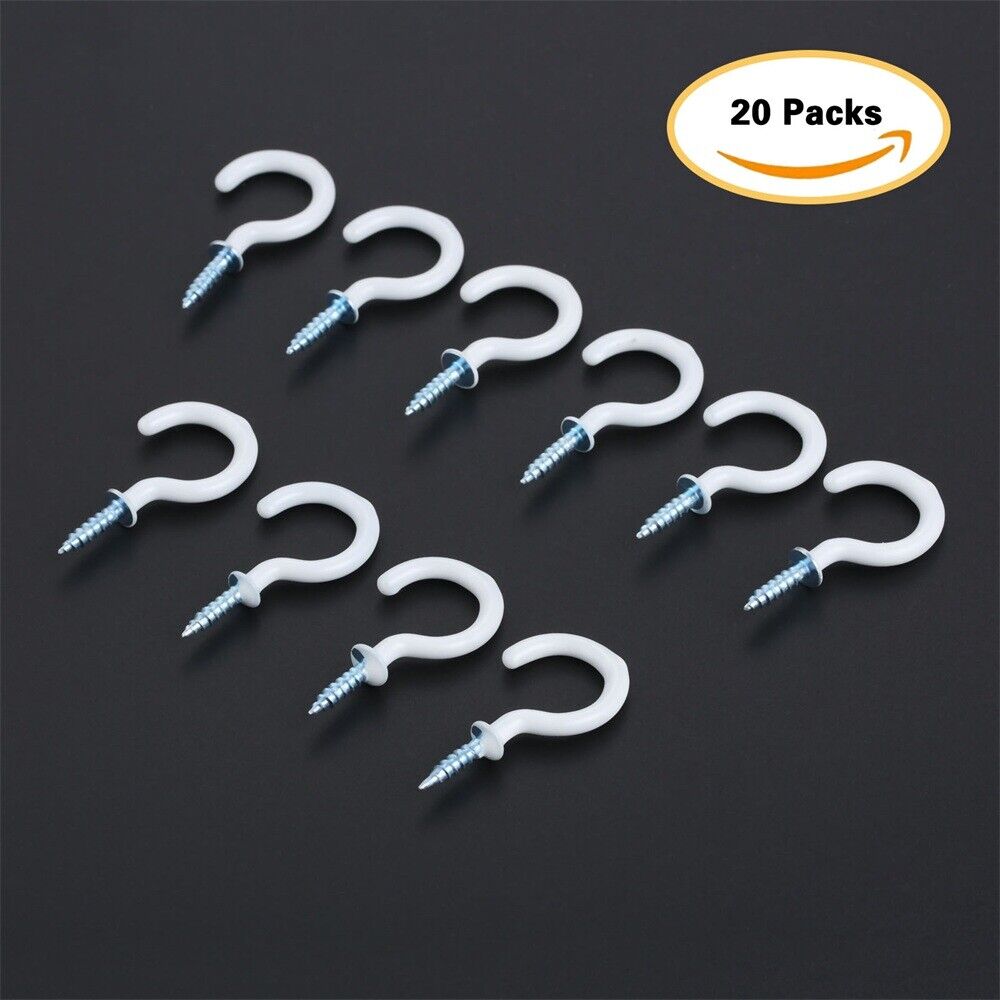 20Pcs 1.54" Strong Sharp White Vinyl Coated Ceiling Hooks Space-saving Household