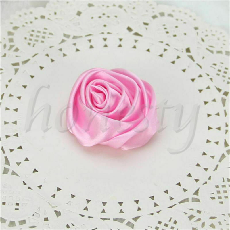 12pcs DIY Satin Ribbon Rose Flower Wedding Bouquet Appliques 9 Color