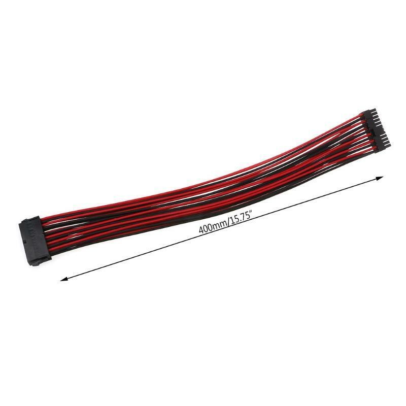 High quality 24Pin ATX EPS PSU Black & Red Single Sleeved Power Extension Cable