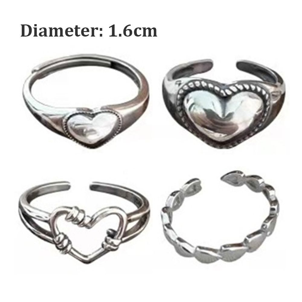 4Pcs Jewelry Accessories Elegant Gift Fashion Heart Ring Adjustable Wedding Open