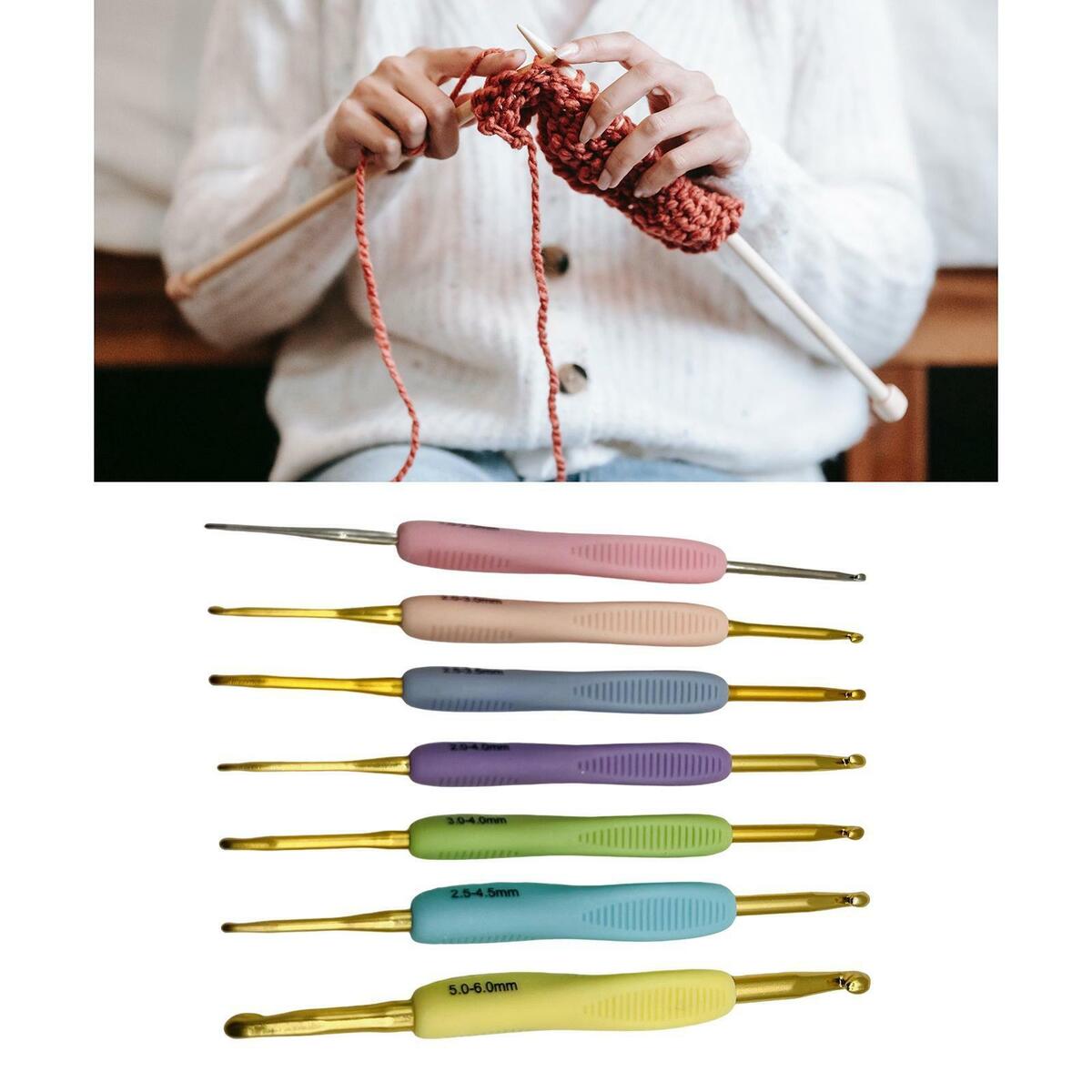 7x Metal Needles Crochet Hooks Set With Case Yarn Craft Kit Multicolor
