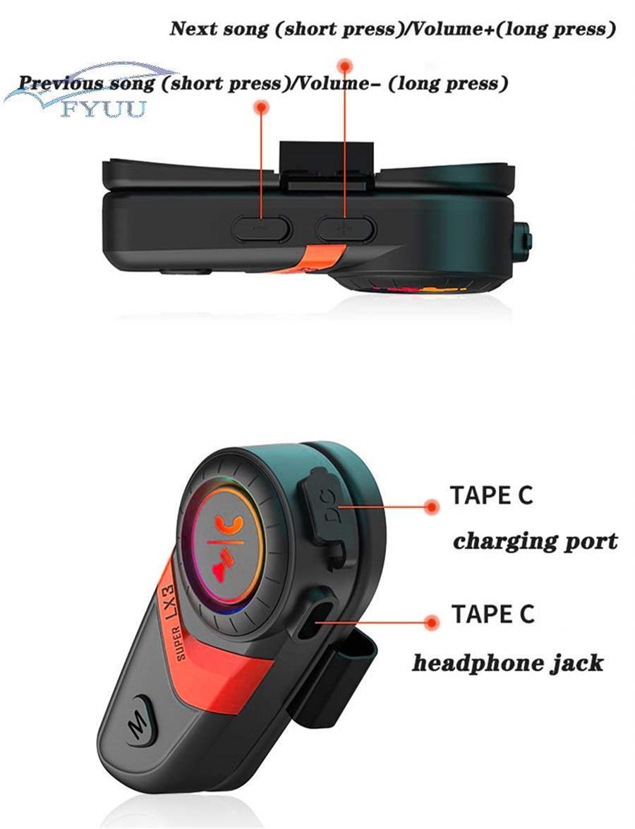 Red Motorcycle Helmet Bluetooth Headset Handsfree Wireless Earphone Music Player