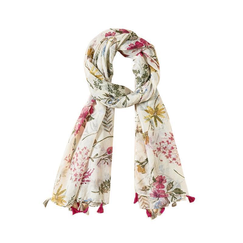 Flower Beach Neckerchief Tassel Shawl Scarf Cotton Linen Shawls And Wraps