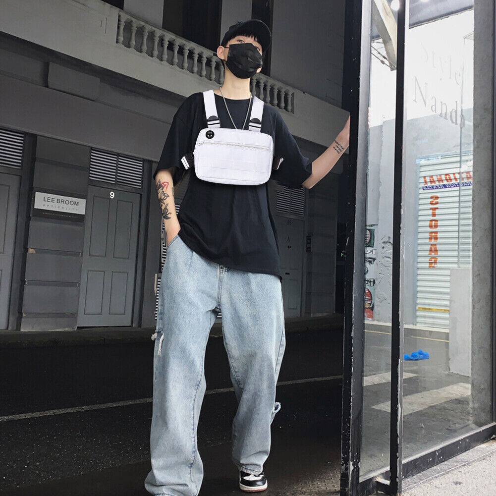 Multifunctional Hip Hop Chest Bag with Strap Travel Running Bags (White)