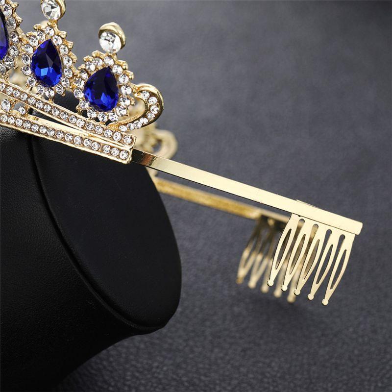 Blue Bride Crown Hair Triple Wedding Garment Jewelry for Women