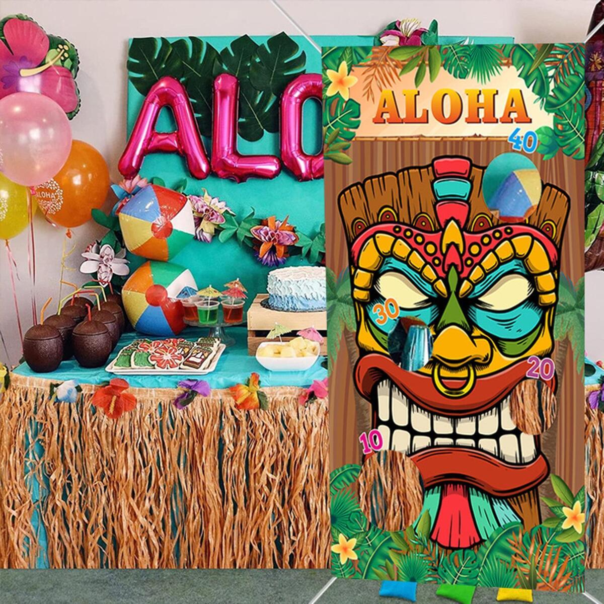 Hawaiian Aloha Toss Game Sandbag Banner for Parties Birthday Gift Children