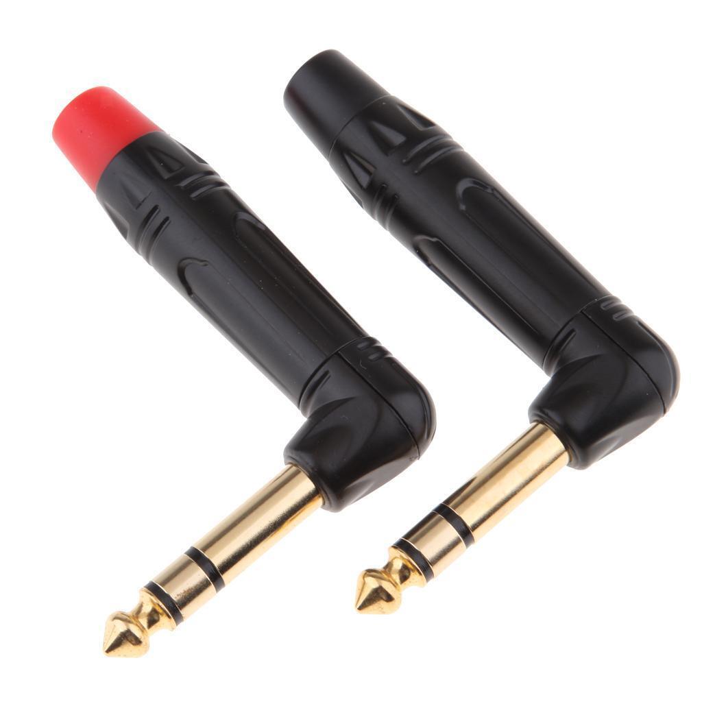MagiDeal 2x 90 Degree 6.5mm 6.35mm 3Pole   Plug Solder Connector