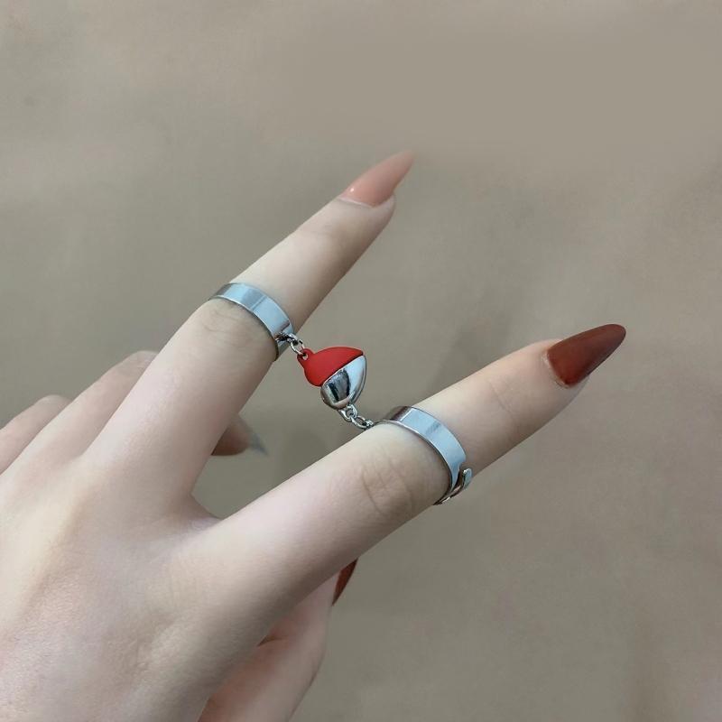 2 Pcs Hip-hop Punk Ins Nightclub Style Sweet and Cool Heart-to-heart Open Ring