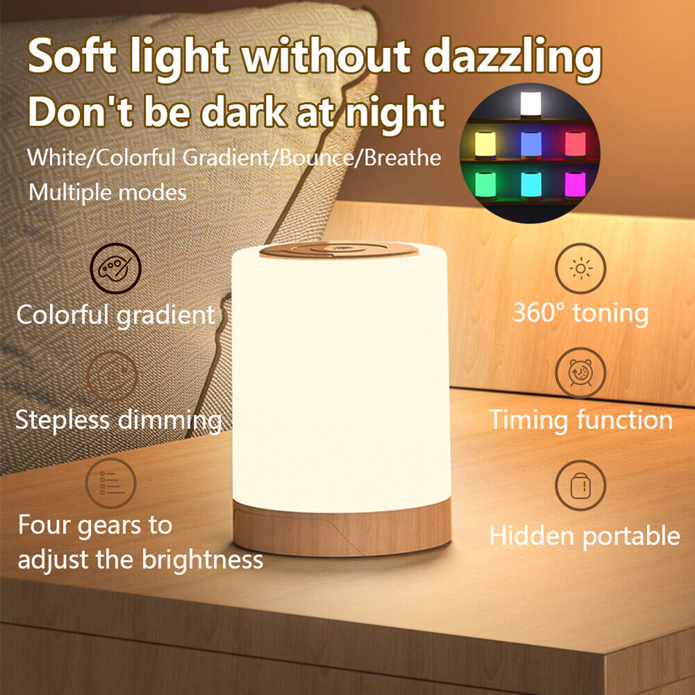 LED Colorful Touch Night Light Dimmable USB Charge RGB Bedside Table Lamp