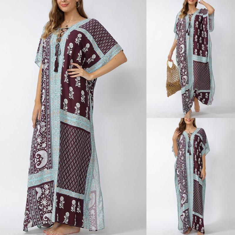 Women Sun Protection Bikini Cover Up Long Swimsuit Floral Print Beach Cover Ups