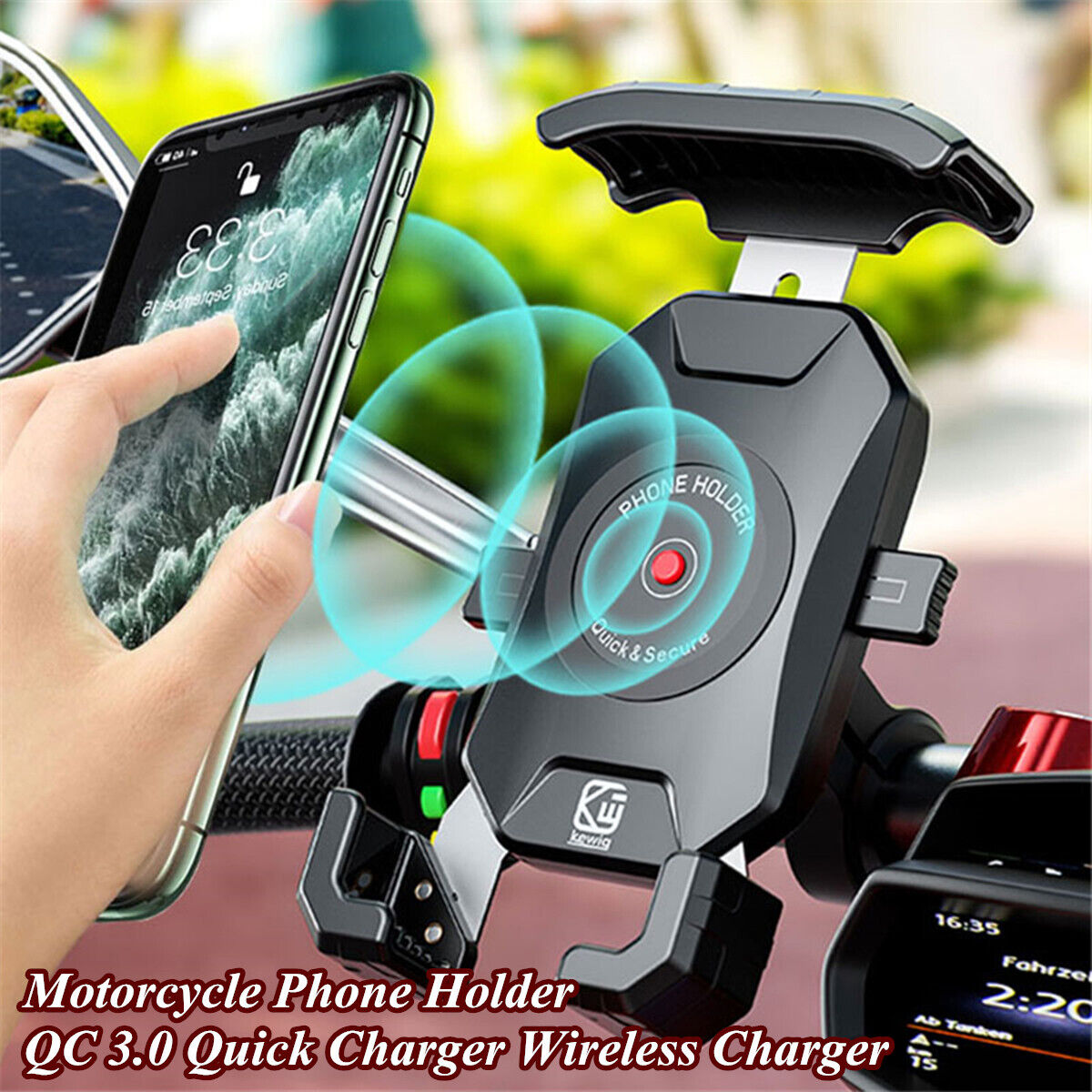 Motorcycle 360° Rotation Phone Holder QC 3.0 USB Quick Charger Wireless Charger