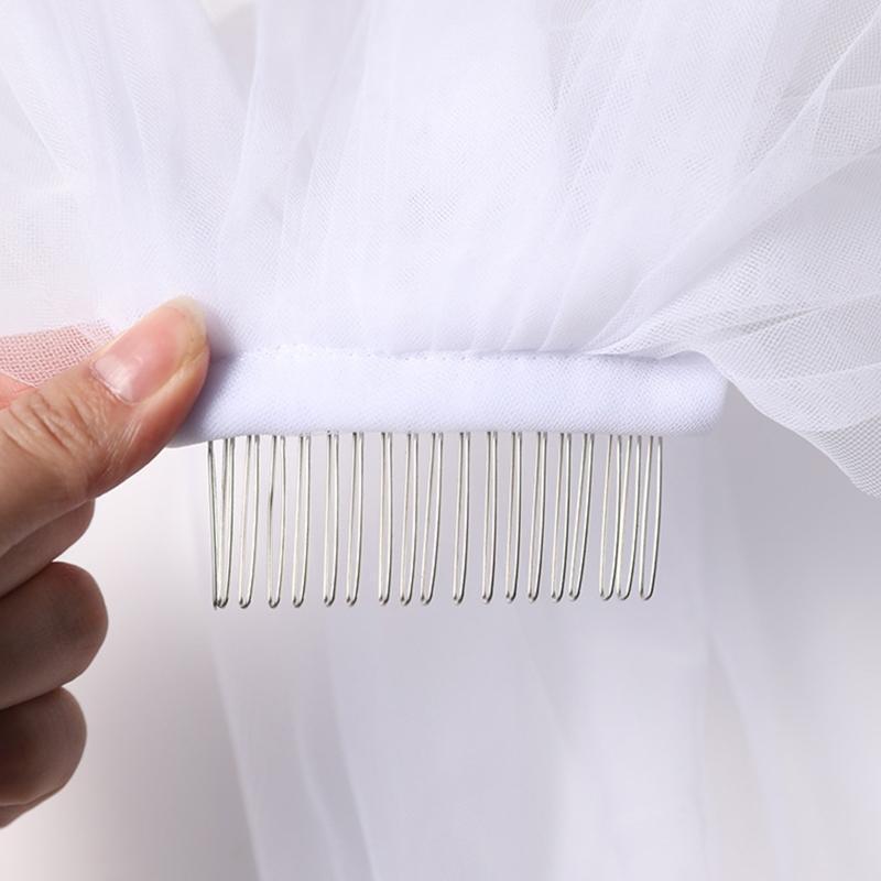 Bridal Veil with Comb 2 Tier Lace Applique Easy to Wear Elbow Length Sheer Tulle