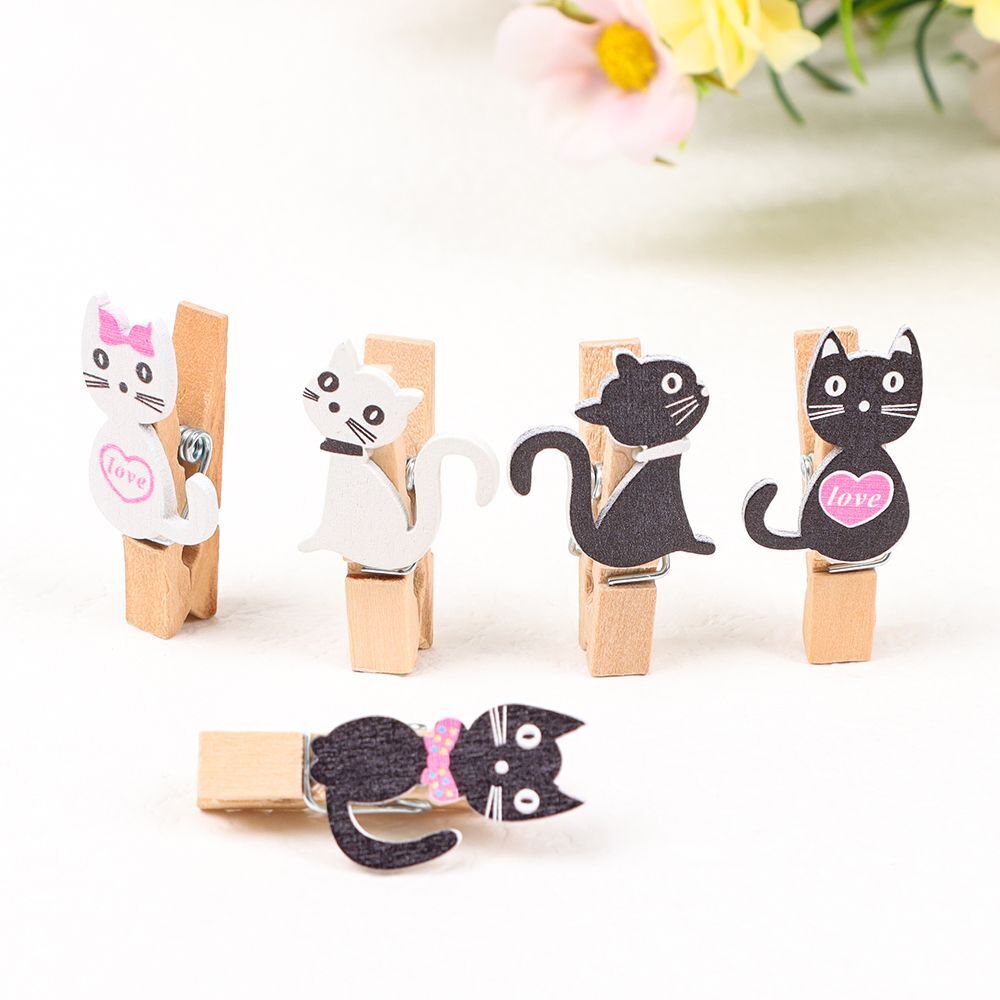 Cartoon DIY 10pcs/set Cute Cat with Hemp Rope Wooden Clips Hanging Photo Clips
