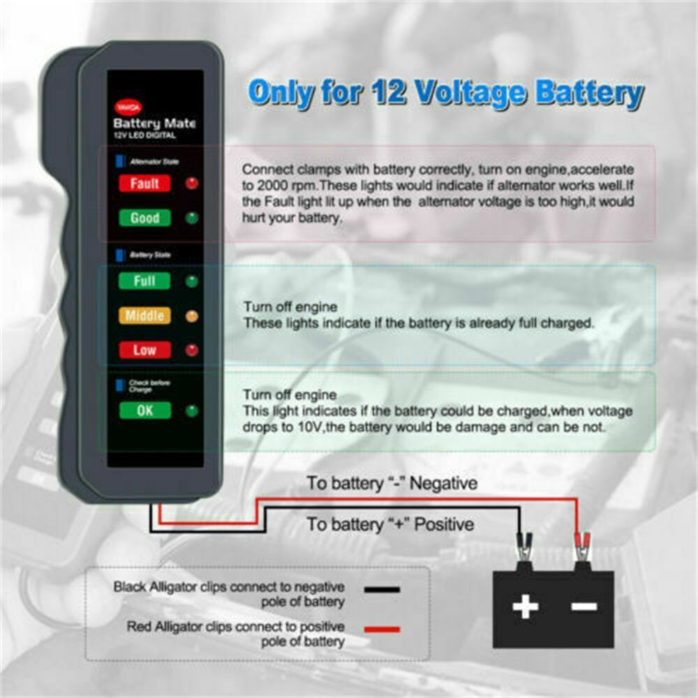 12V Battery Alternator Tester Battery Detector Diagnostic Tool Circuit Tester