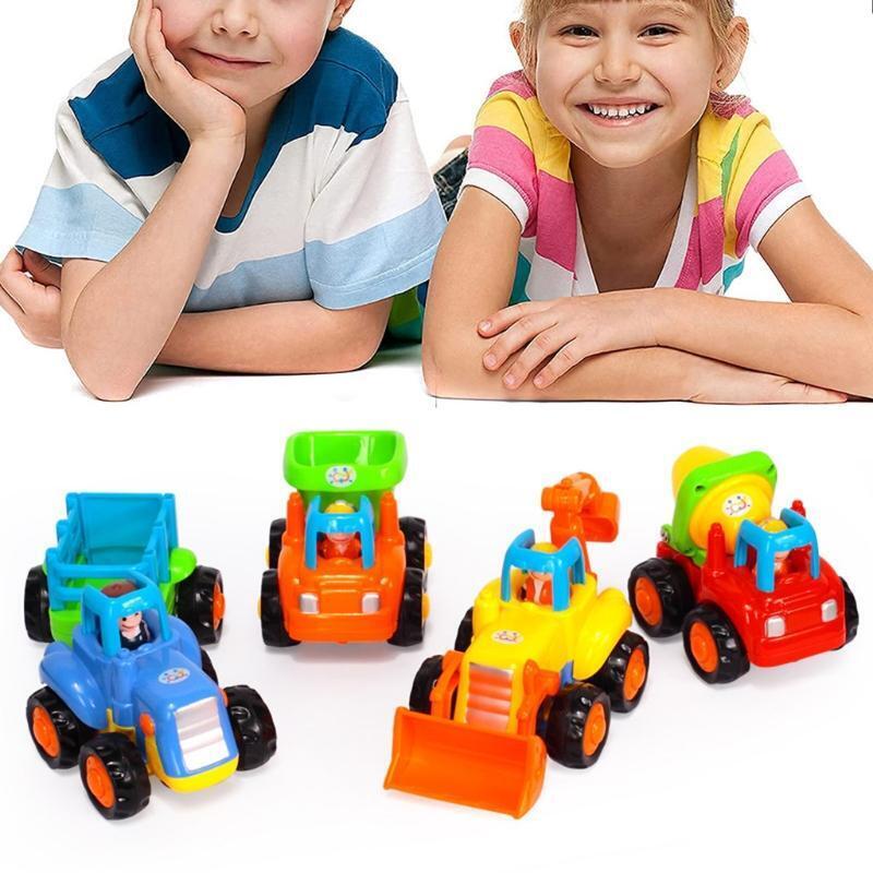 4 Pieces Kids Friction Power Car Set Tractor Concrete Mixer Dumper Bulldozer
