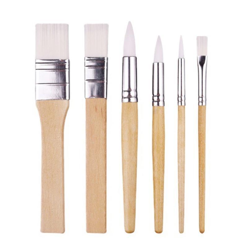 Watercolor Gouache Brushes 6 Pieces Paint Brushes Set Multi Shape Nylon Hair