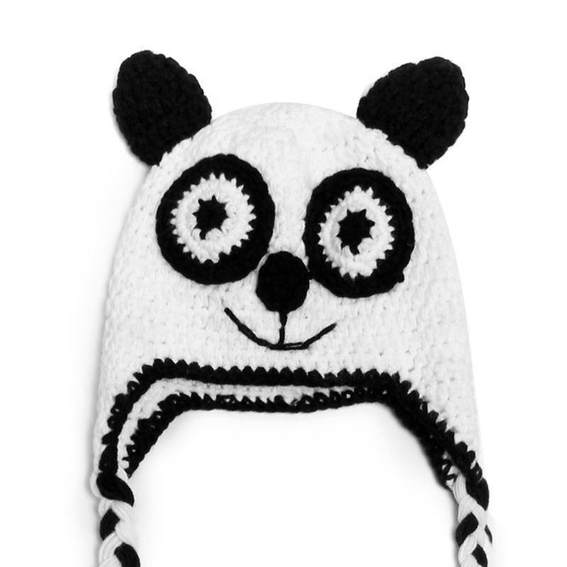 Handmade Baby Knitted Hat with Braids Cute Panda Beanie Hat for Infant Girl Boy