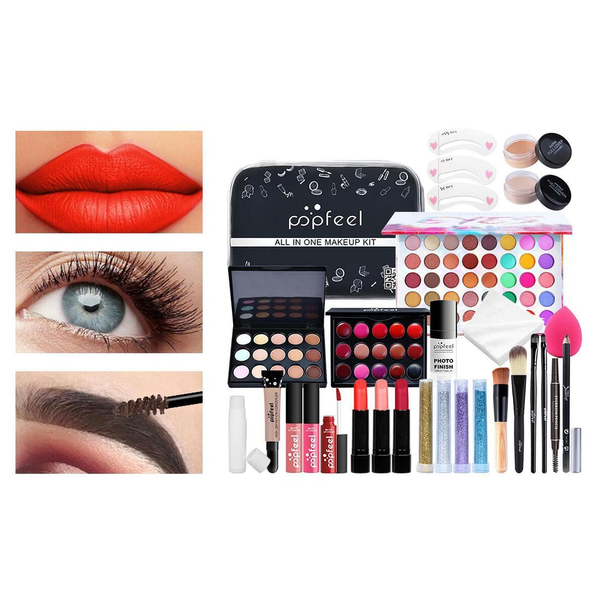 Makeup Kit Gift Set Foundation Lipstick Brush Face Powder Eyeshadow for Travel