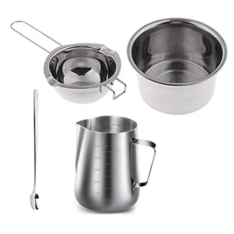 4 Set Stainless Steel Double Boiler Long Handle Wax Melting Pot, Pitcher & Mixin
