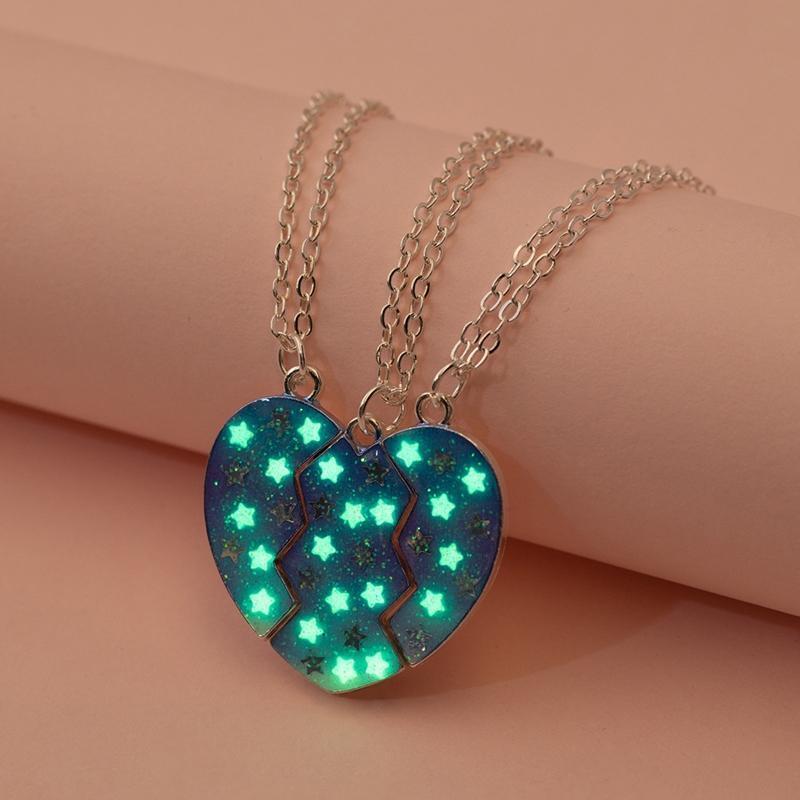3Pieces Love in Three Petal Luminous Necklace Chunky Magnetic Love Heart Jewelry