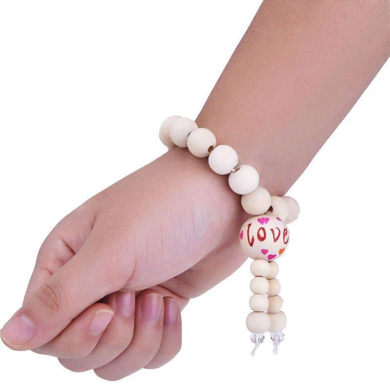 1105Pcs 6 Sizes Wooden Beads Natural Round Wood Beads Kit Jewelry Craft Making