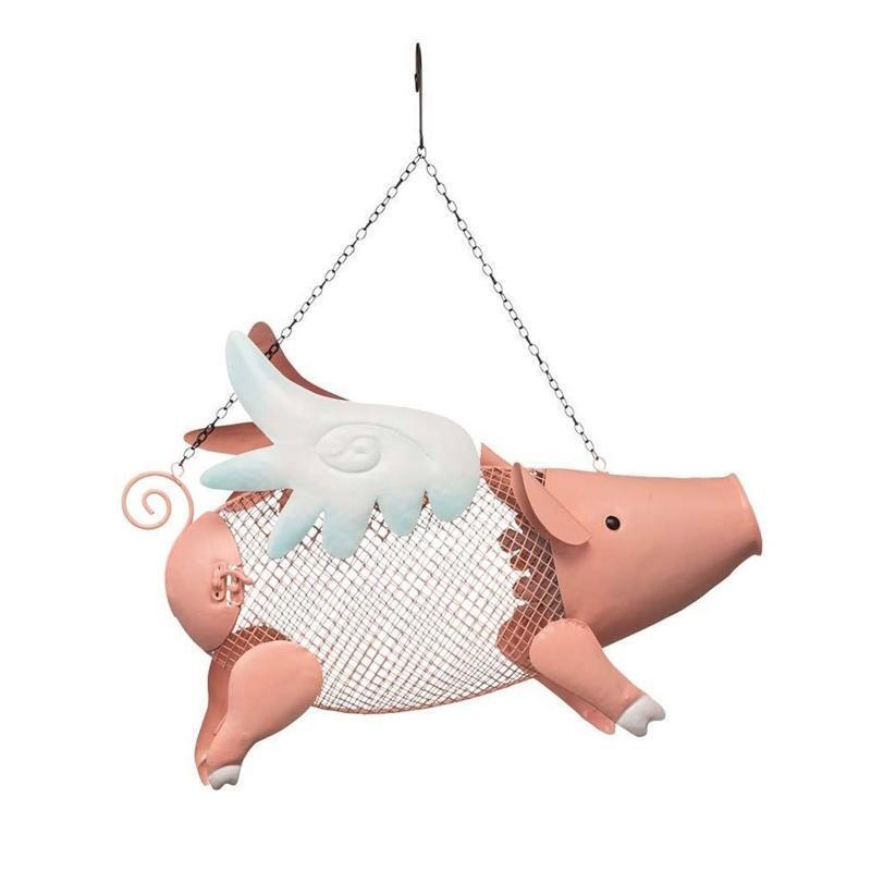 Hanging Bird Feeder Metal Seed Feeders Flying Pig Shape Garden Decoration
