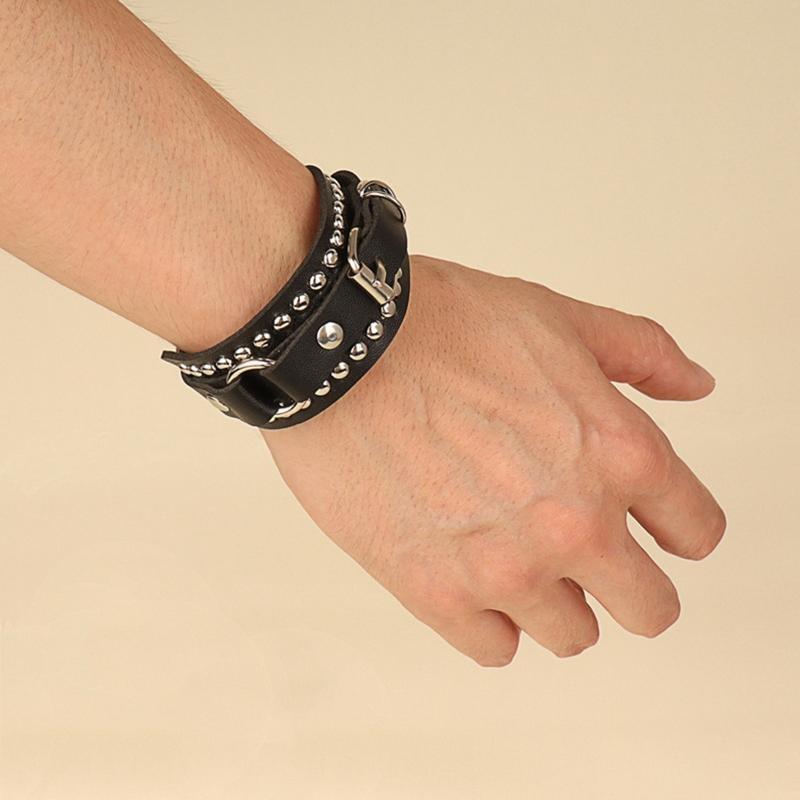 Punk Spike Bracelet-Leather Cuff Biker Bracelet with Spike Studded for Women Men