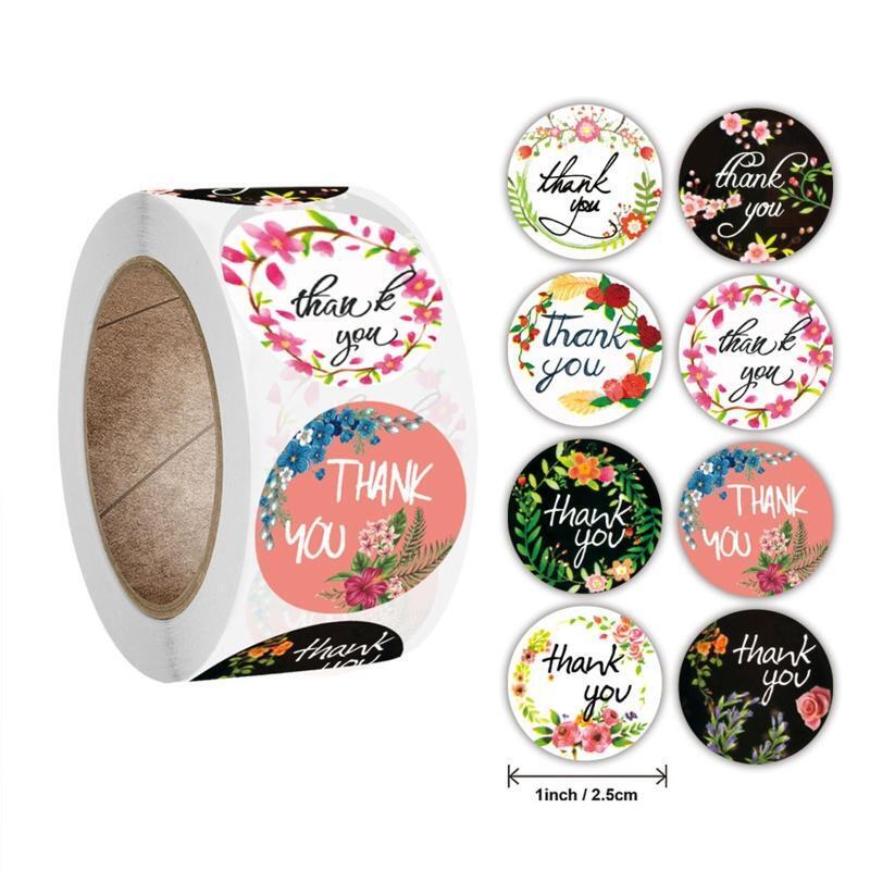 Lovely Flower Thank You Labels Sticky for DIY Card Wedding Baby Shower 500pack