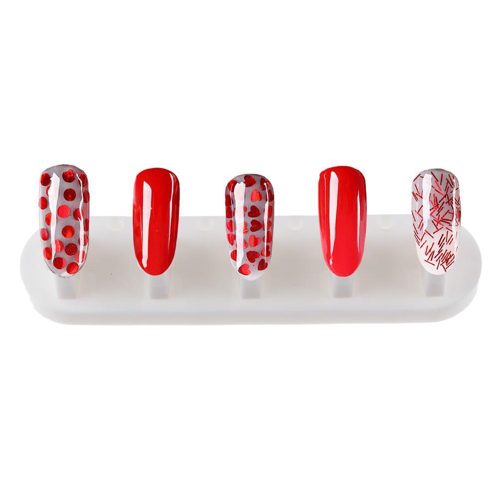 3 in 1 Nail Holder Practice Training Display Stand w/15pcs Nail Tips (White
