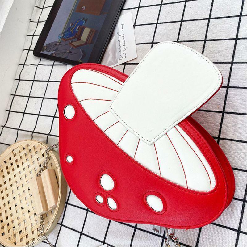 Women Mushroom Shape PU Leather Shoulder Crossbody Bag Tote Chain Satchel Purse