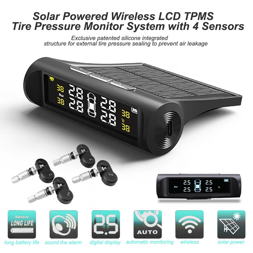 AN001 Solar Car TPMS Tire Pressure Monitoring System w/ 4 Internal Sensors