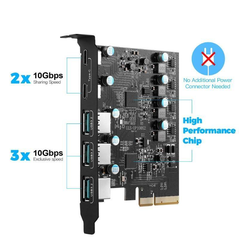 Multi-Port PCIe to USB 3.2 Gen 2 Expansion Card 20Gbps 3x USB Type-A 2xUSB-C