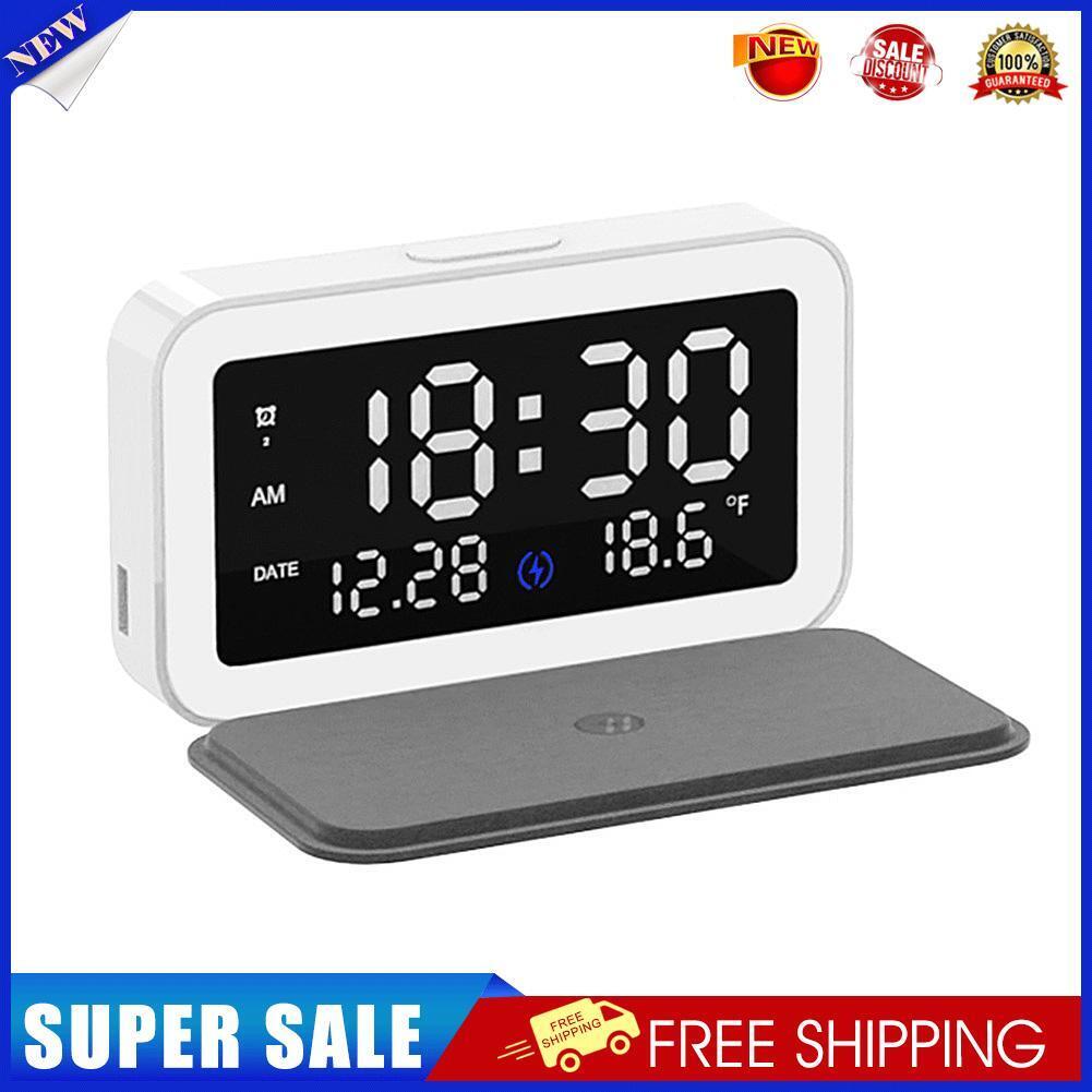 Alarm Clock with 15W Fast Wireless Charger Dimmable LED Display Night Light