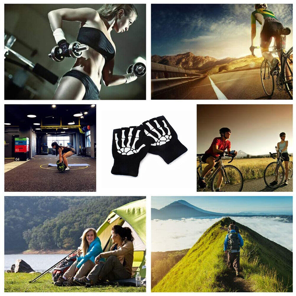 Knitting Gloves Women Men Half Finger Skeleton Cycling Mittens Hand Warmer