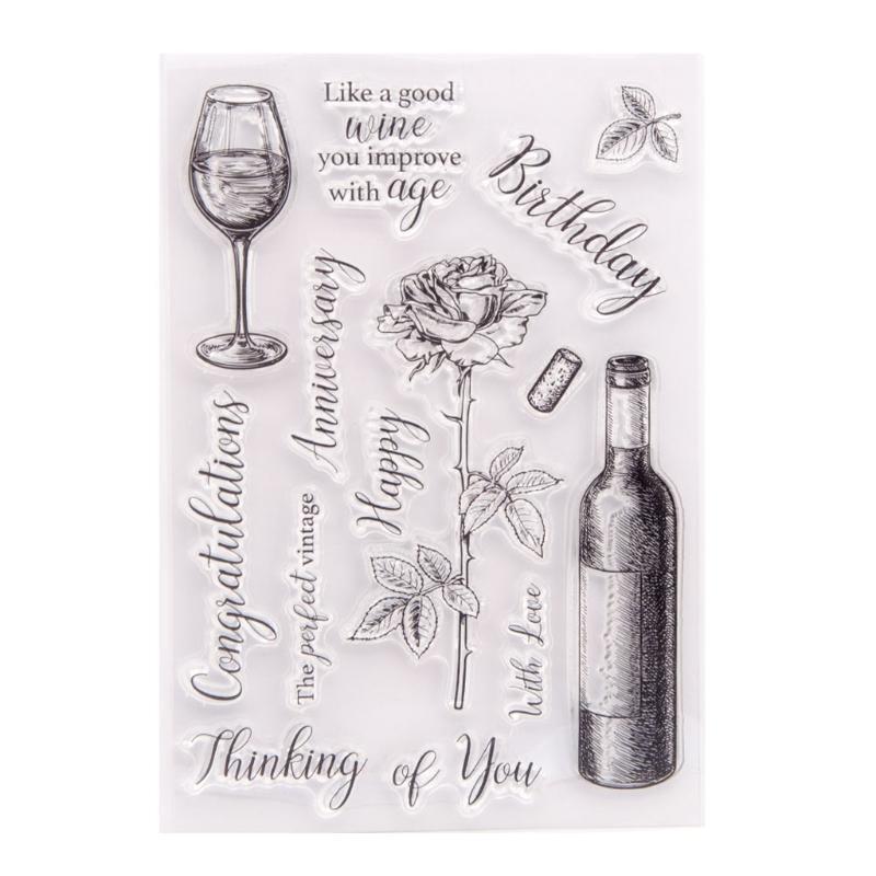 Elegant Red Wine Rose Clear Stamps for Card Making Decoration DIY Scrapbooking