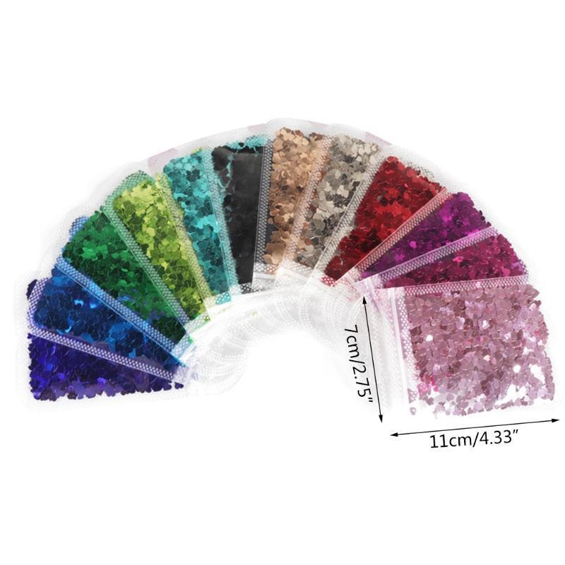 12 Color Holographic PET Glitter Flakes Heart Nail Art Decorations Glitter Flake