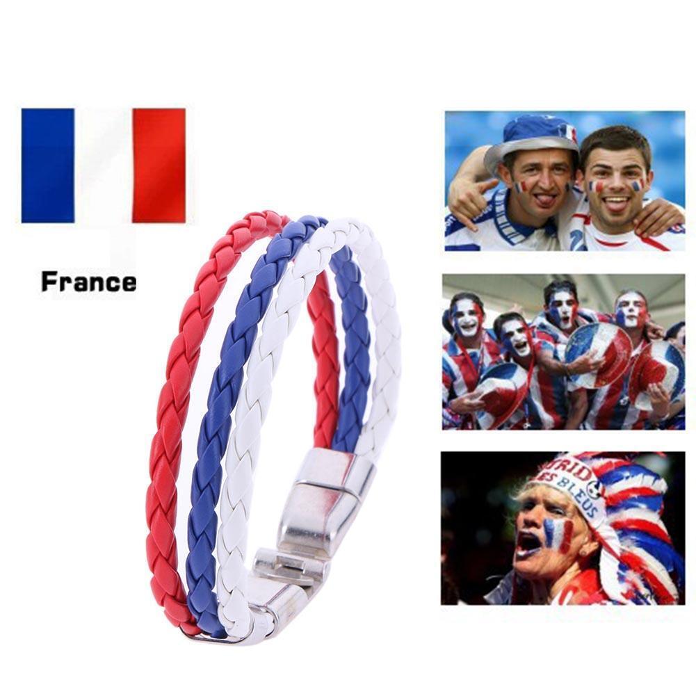 World Cup National Flag Leather Bracelets Weave Braided Wristband/RU