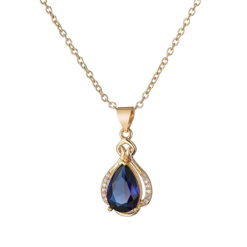 Blue Diamond Pendant Necklace Teardrop Shape Zircon Clavicle Chain Necklace Gift