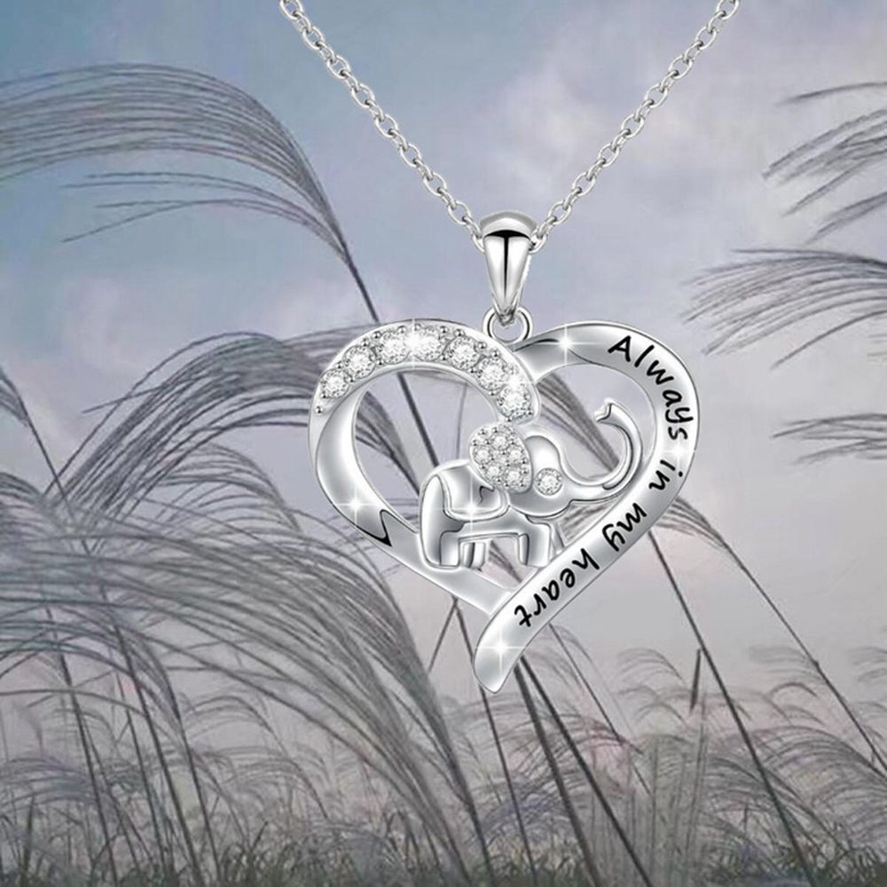 Color Women Girls Animal Pendant "Always In My Heart" Elephant Necklace Zircon
