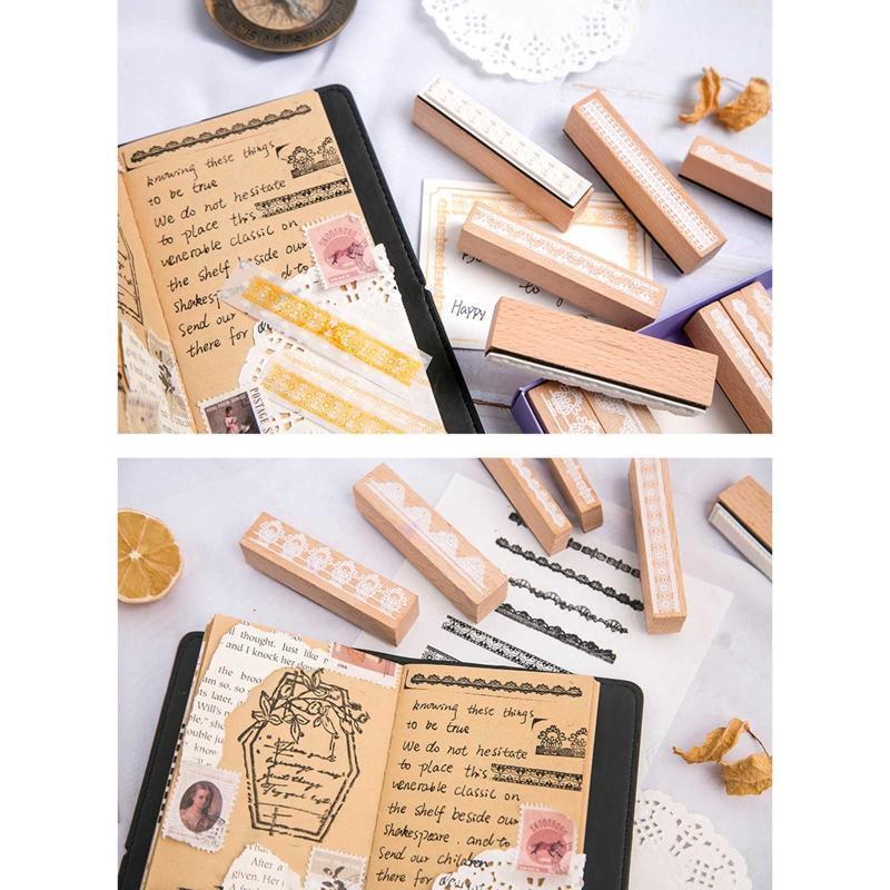 Lace Flower Style Wood Rubber Stamps DIY Diary Scrapbook Stamps for Students 10X