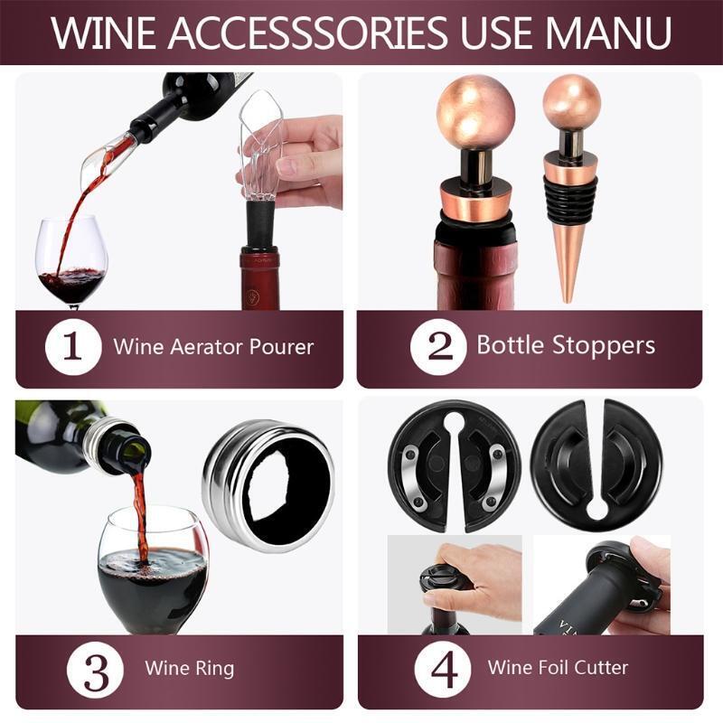 Wine Opener Kit Bar Accessory with Corkscrew Stoppers Decanter Cutter Wine Ring