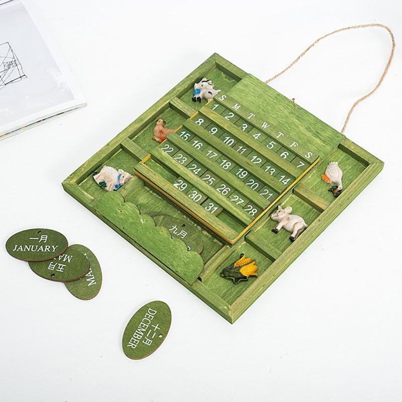 Green Wall Hanging Calendar Wood Artistic Living Room Bedroom Party Decoration