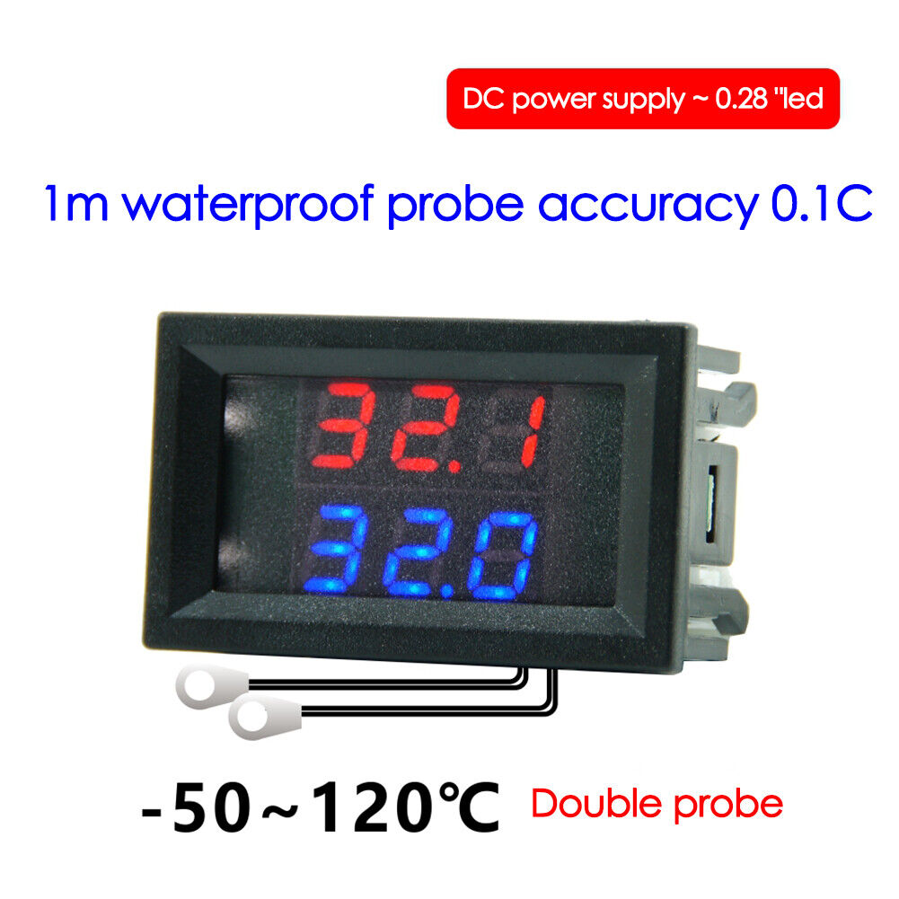 DC4-28V High-precision Dual-display Digital Car Thermometer NTC Metal Probe