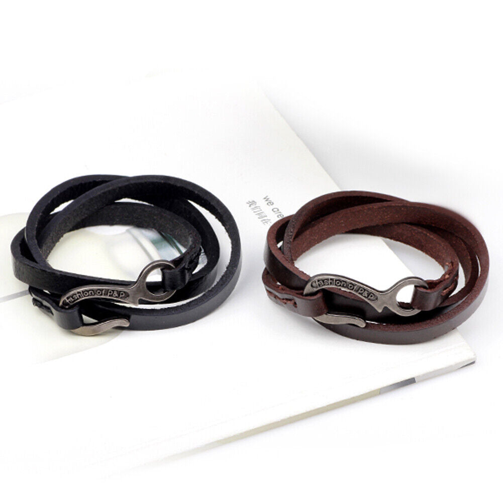 Men Women Wrap Braided Wristband Cuff Punk Leather Bracelet Bangle (Brown)
