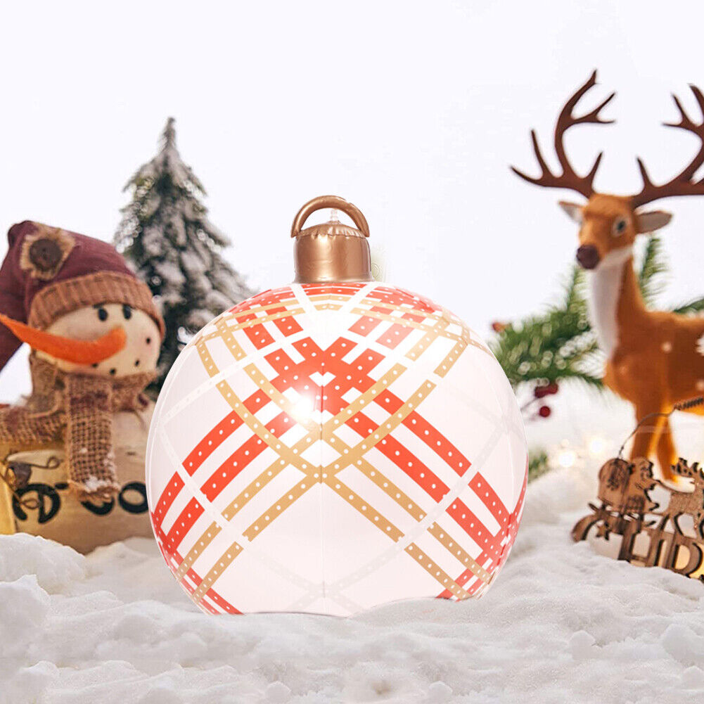 60cm PVC Inflatable Christmas Ball w/ Pump Printed Xmas Ornament Craft (B)