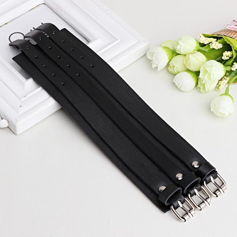 260x60mm 3 Strand Triple Strap Faux Leather Cuff Wrap Wtistband Bracelet Punk